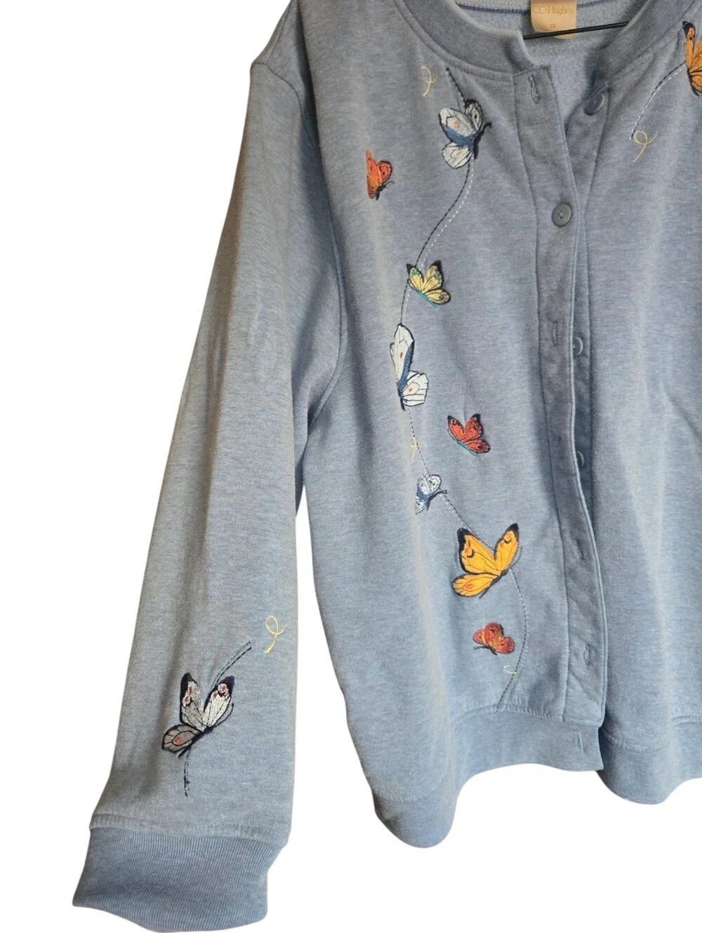 CC Hughes, Light Blue Butterfly Embroidered Cardigan